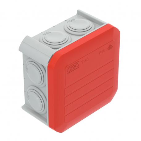 Caixa de derivação T 40, bucim cónico 77x77x46 | 7 | IP56 | cinzento / vermelho