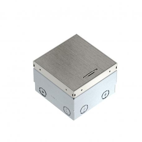 Tomada de piso UDHOME2, com saída para cabo, sem recorte para revestimento do piso, não equipada, aço inoxidável, placa decorativa: Hachura cruzada